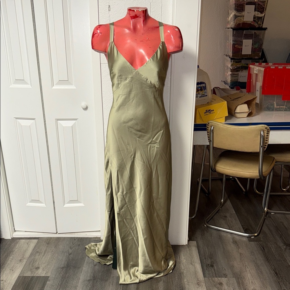 Show Me Your MuMu Olive Green Satin Slip Dress